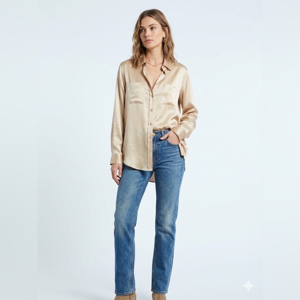 Silky Champagne Button-Down Women's Garnet Hill 100% Silk Button-Down Blouse